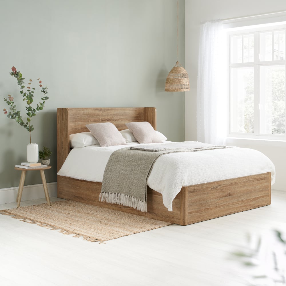 Olden Oak Winged Wooden Ottoman Storage Bed