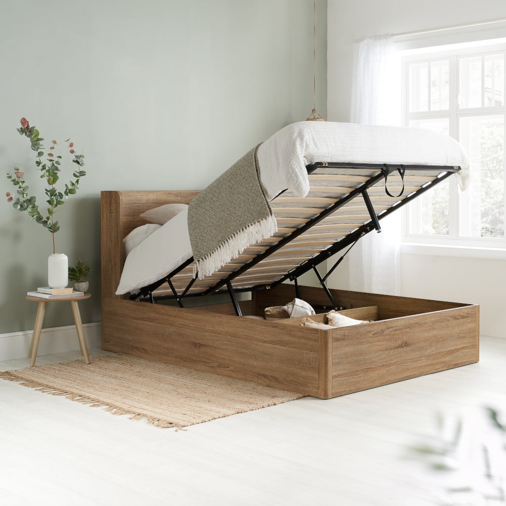 Olden Oak Winged Wooden Ottoman Storage Bed