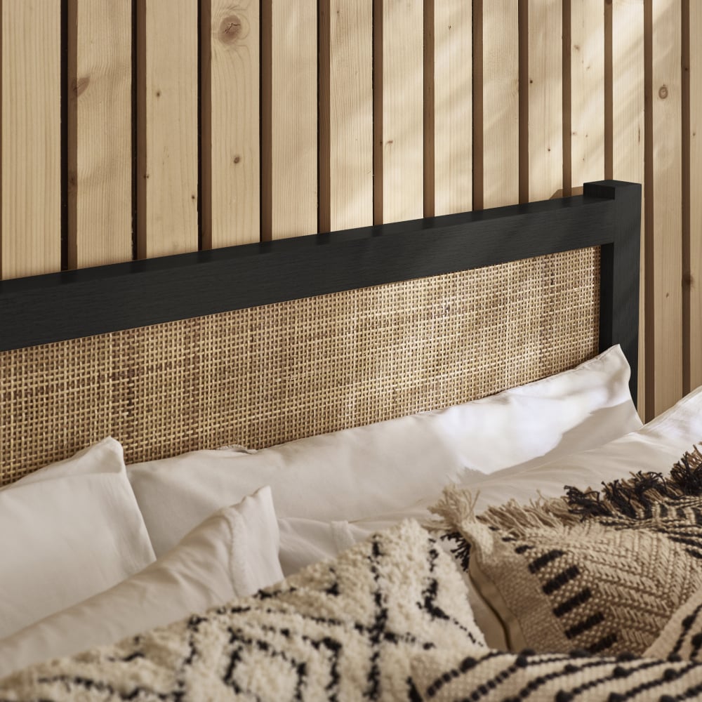 Padstow Black Rattan Wooden Bed