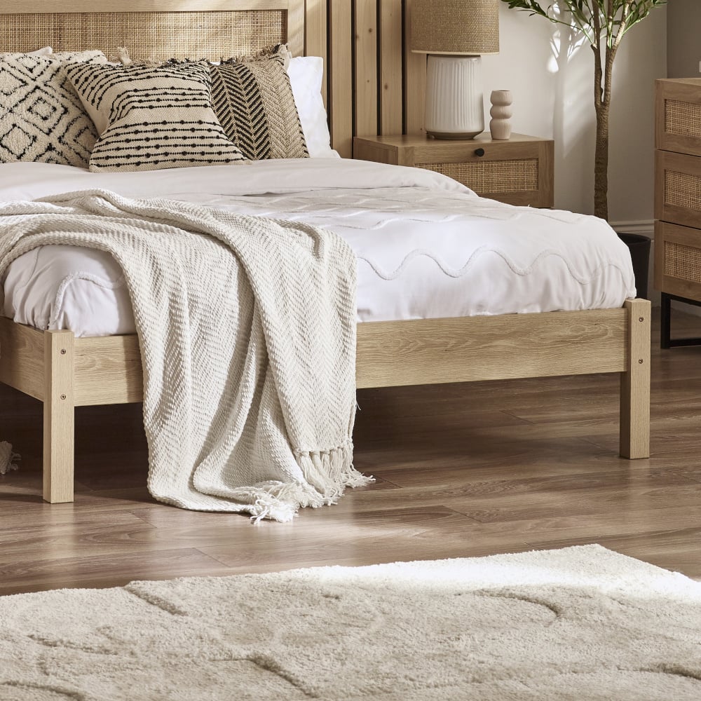 Padstow Oak Rattan Wooden Bed