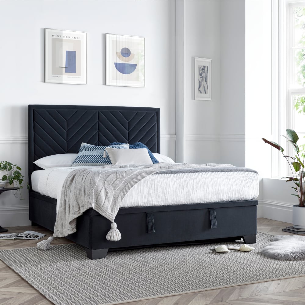 Watson Dark Grey Velvet Ottoman Storage Bed