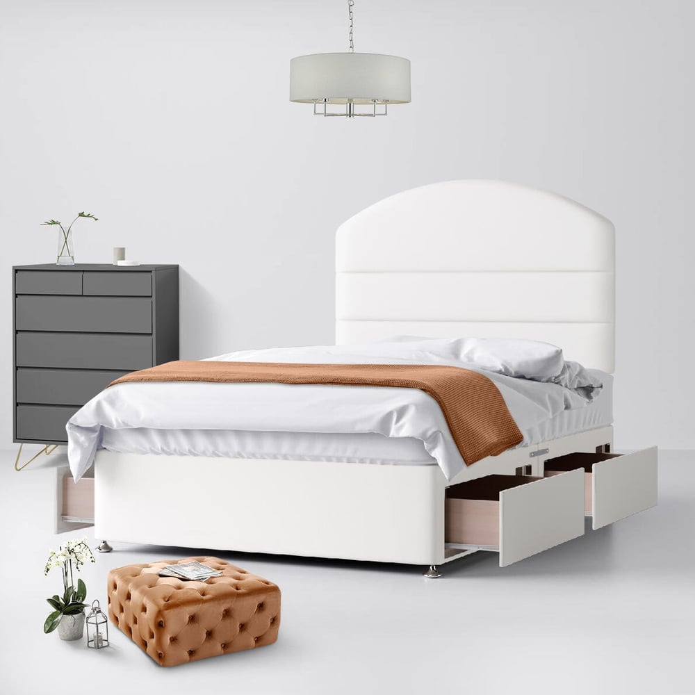 White Fabric Divan Bed & Dudley Line Headboard | Happy Beds