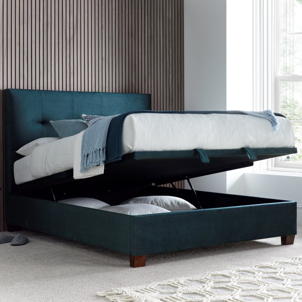 Walkworth Blue Fabric Ottoman Storage Bed