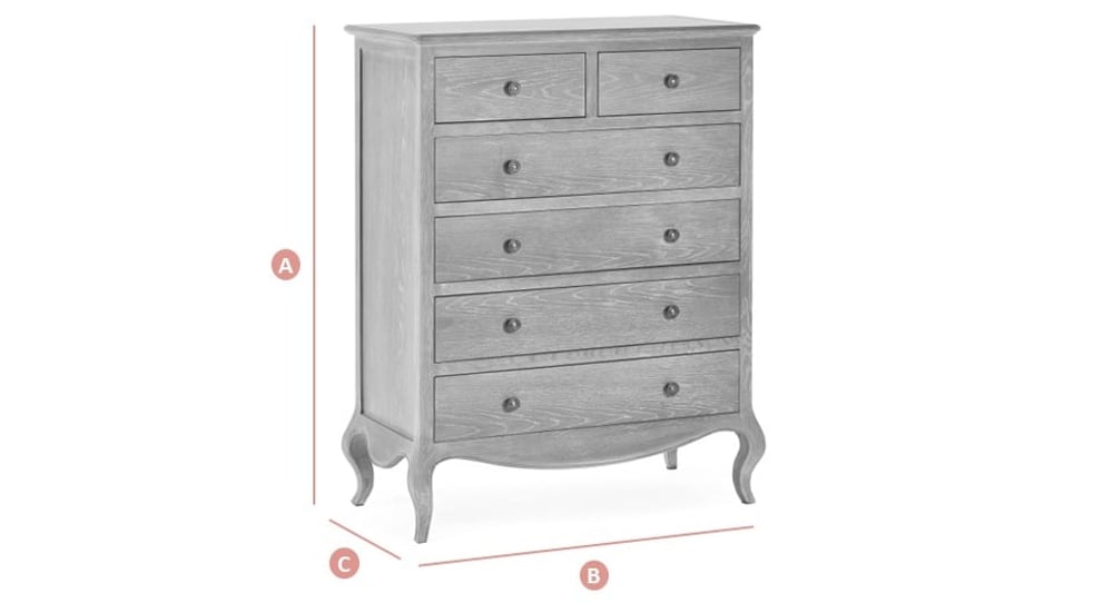 Happy Beds Camille Oak 4+2DR Chest of Drawers Sketch Dimensions