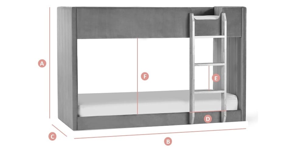 Happy Beds Daytona Velvet Bunk Bed Sketch Dimensions