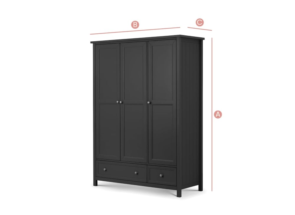 Maine  2 Door Wooden Combination Wardrobe Sketch