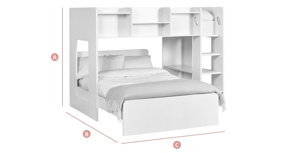 Owen White Mid Sleeper with Underbed Sketch Dimensions