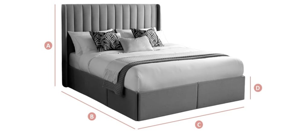 Happy Beds Reid Velvet Drawer Bed Sketch Dimensions