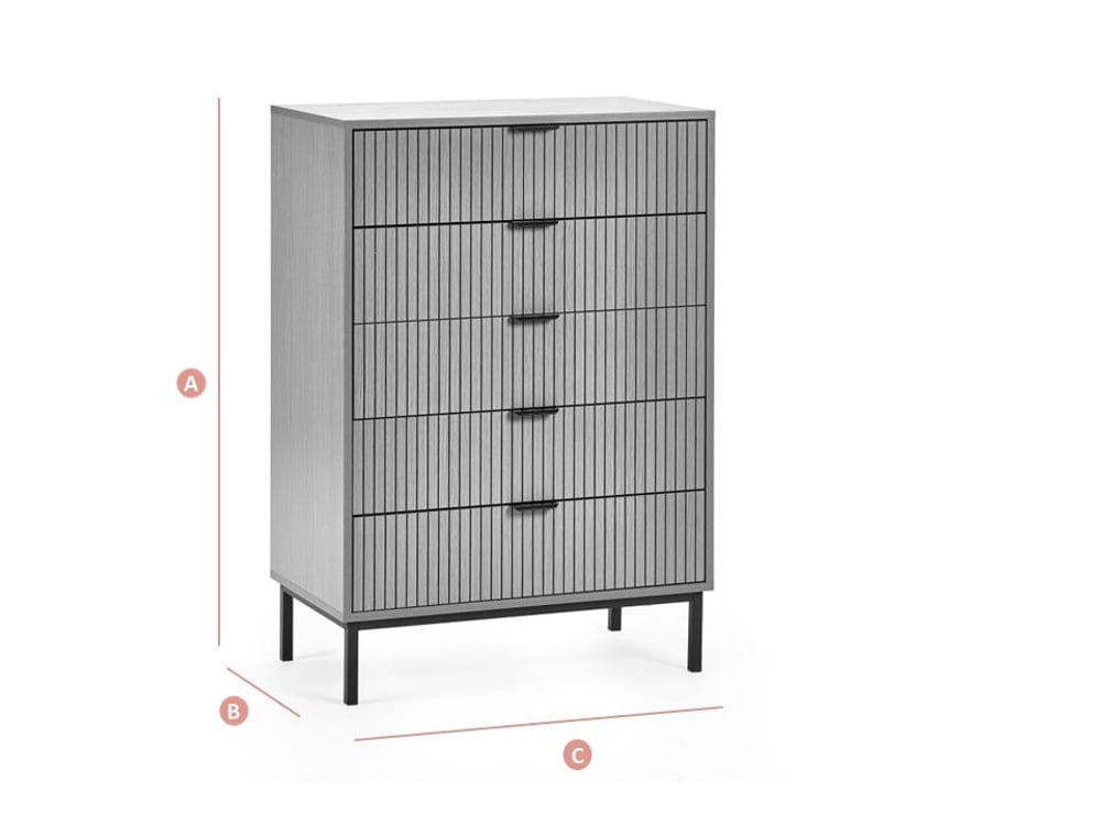 Happy Beds Sia 5 Drawer Chest Sketch Dimensions