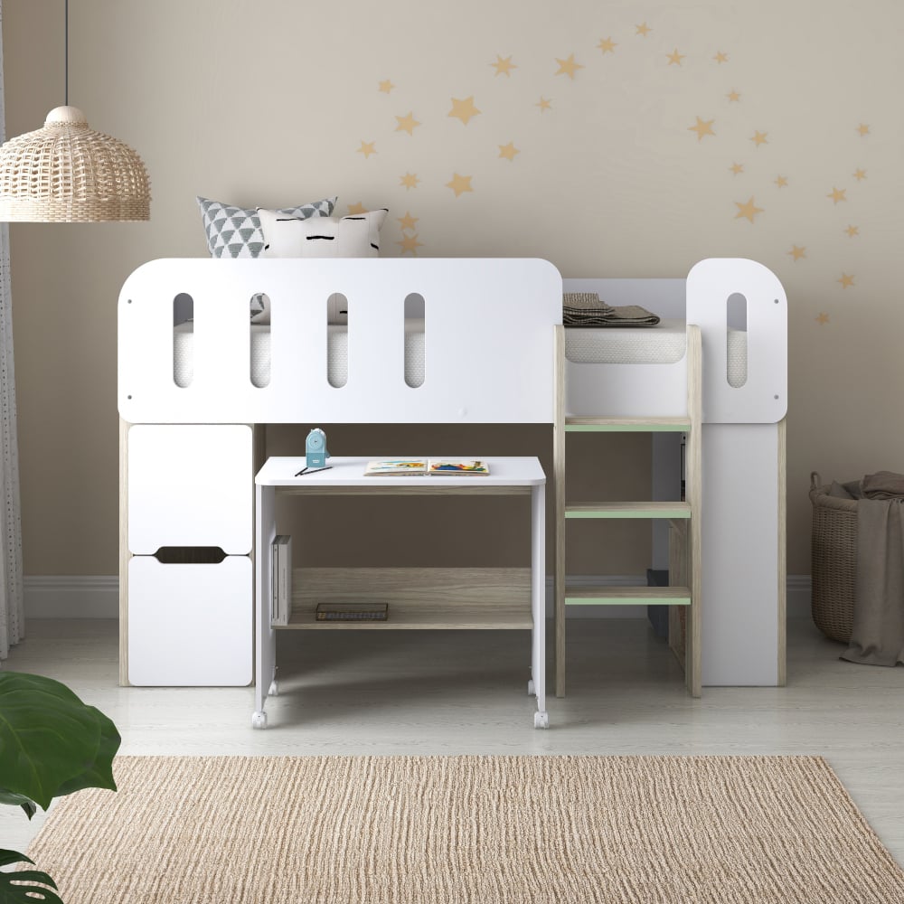 Amelia White and Pale Wood Mid Sleeper Bed