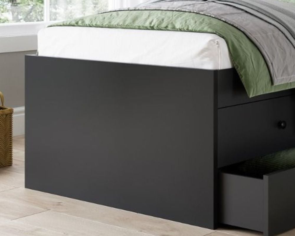 Arctic Black Wooden 4-Drawer Storage Cabin Bed Close-Up