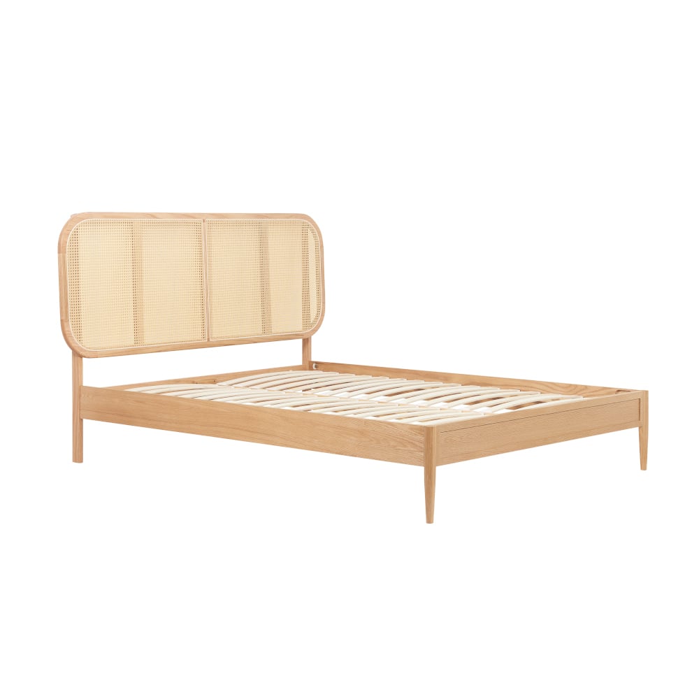 Elina Oak Rattan Wooden Bed