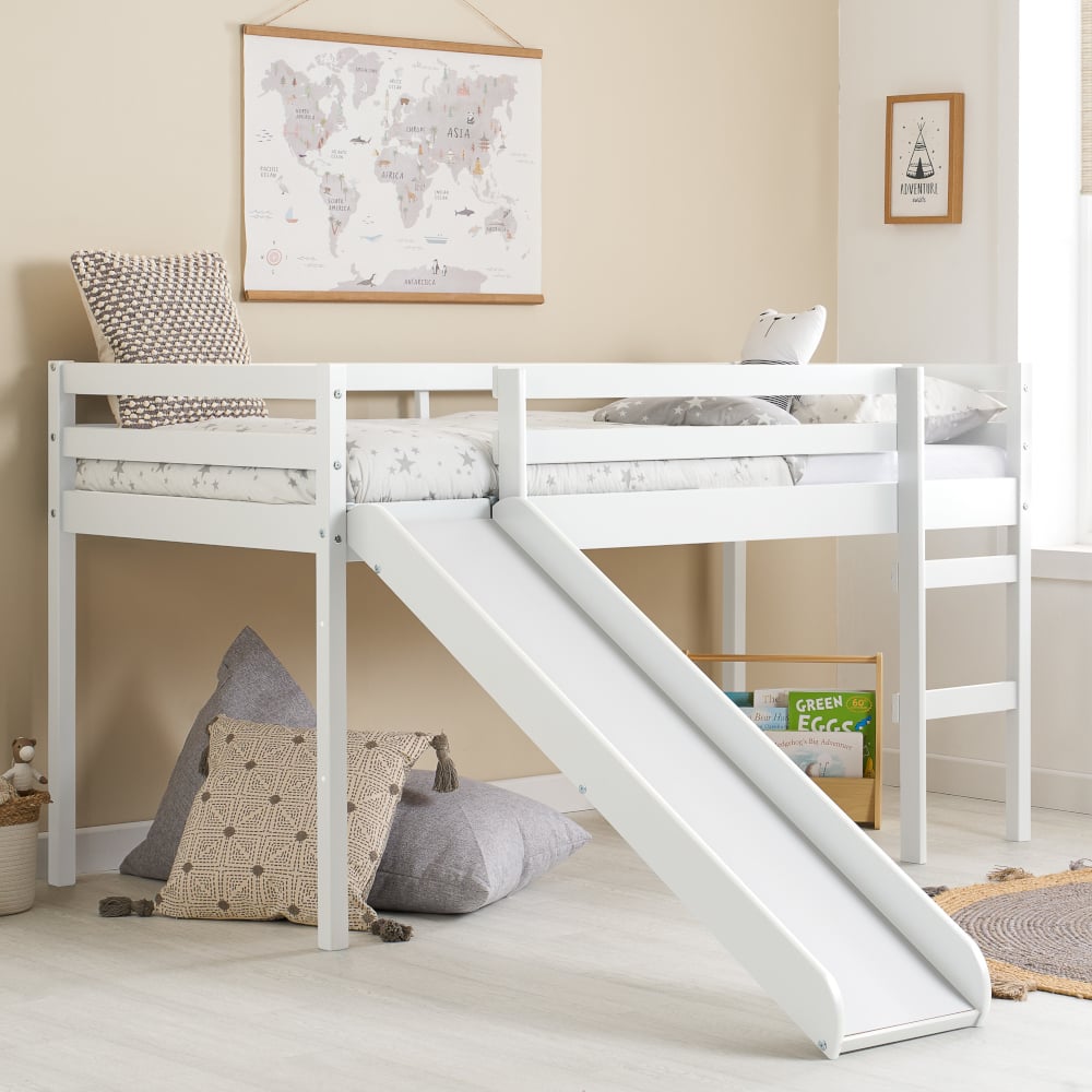 Frankie White Wooden Mid Sleeper With Slide