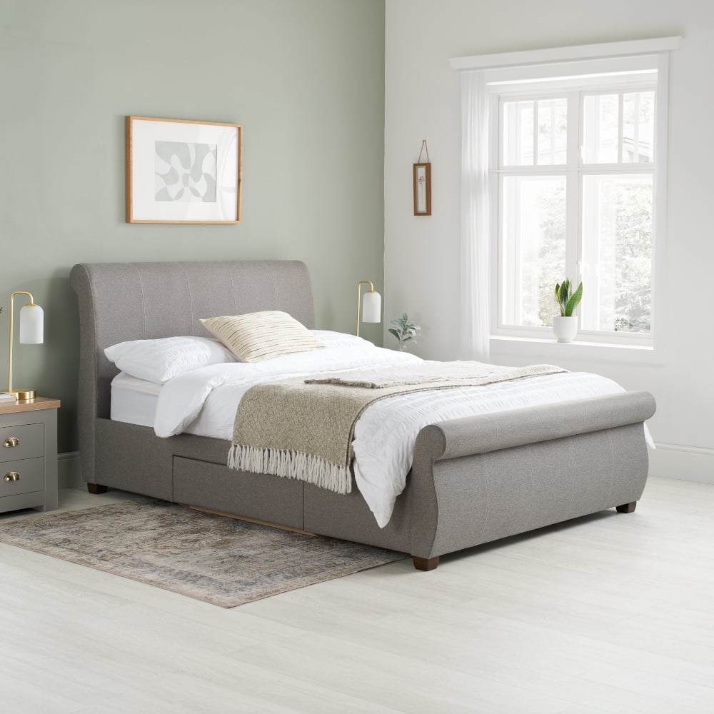 Happy Beds Lancaster Grey 2 Drawer Bed Angled Shot