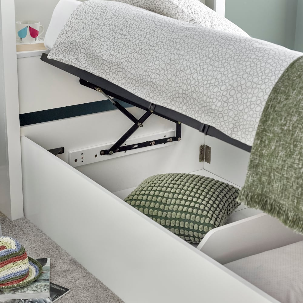 Oscar White Wooden Bookcase Ottoman Storage Bed Close-Up