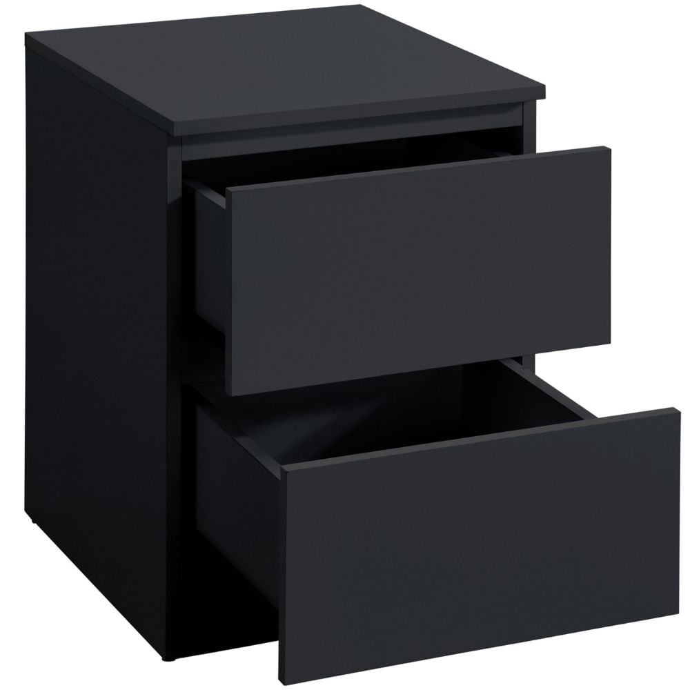 Oslo Black 2-Drawer Bedside Table Drawers Close-Up