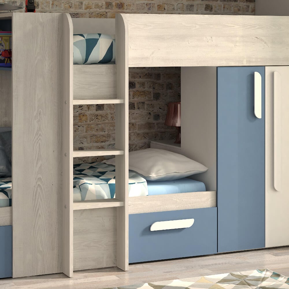 Barca Blue and Oak Wooden Bunk Bed | Happy Beds