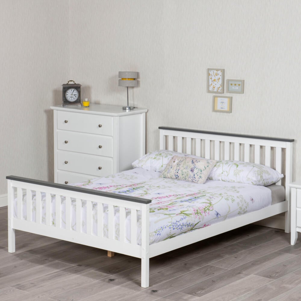 Shanghai White and Grey Wooden Bed Frame Only - 4ft Small Double