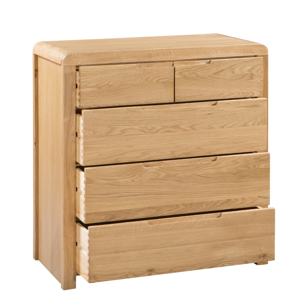 Curve Oak 3+2 Drawer Wooden Chest | Happy Beds