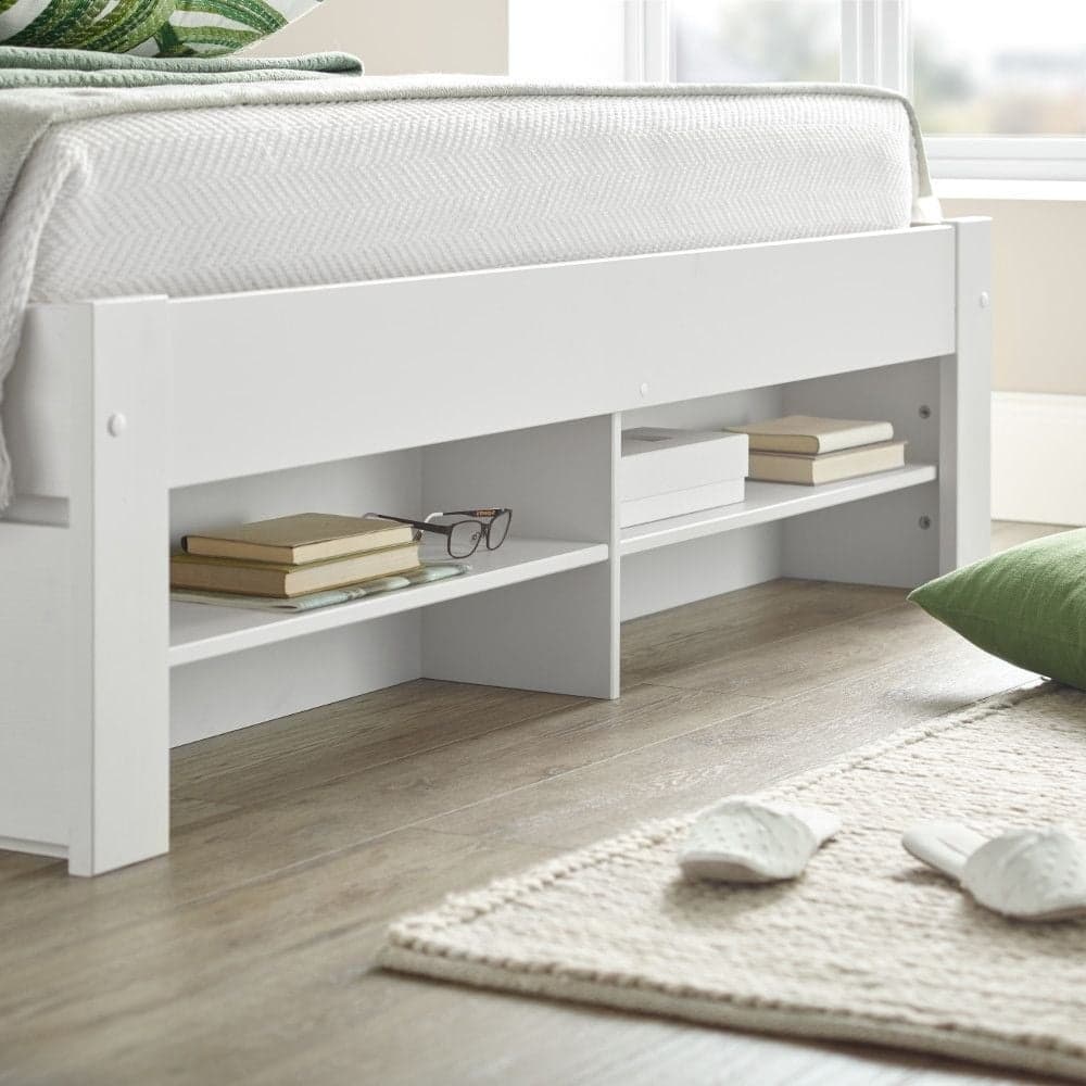Fabio White Wooden Bookcase Storage Bed | Happy Beds
