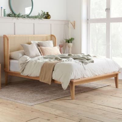 Astrid Oak Rattan Wooden Winged Bed