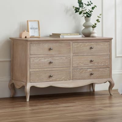 Camille Oak 6 Drawer Wide Wooden Chest