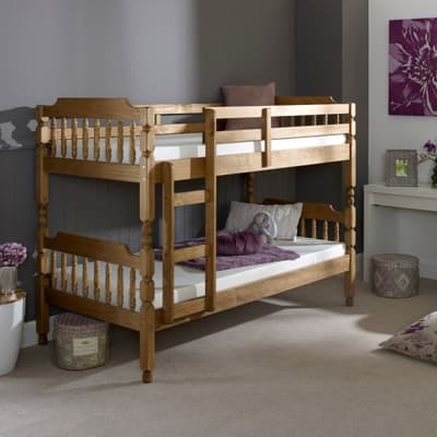 Colonial Waxed Pine Wooden Bunk Bed