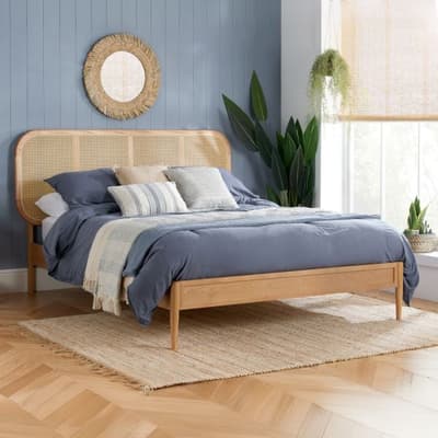 Elina Oak Rattan Wooden Bed
