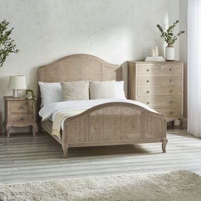 Fleur Light Oak Rattan Wooden Bed