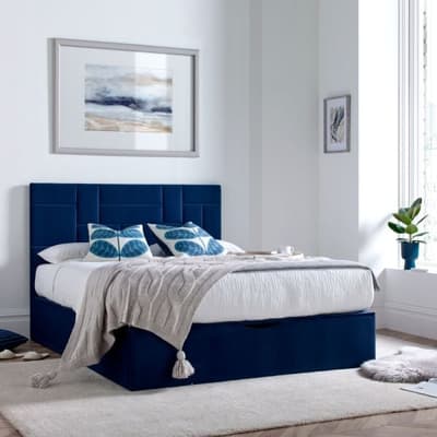 Hagen Blue Velvet Ottoman Storage Bed