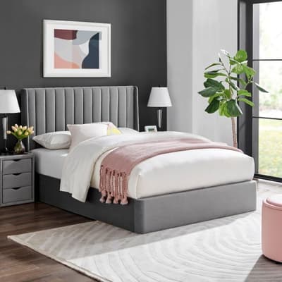 Harper Grey Velvet Winged Ottoman Storage Bed