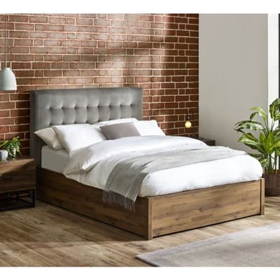 Jackson Rustic and Grey Velvet and Wooden Ottoman Storage Bed