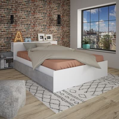 Jazz White and Light Grey Wooden Storage Bed