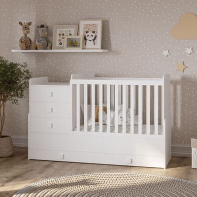 Kudl 1200 Combi White Wooden 4-in-1 Cot Bed