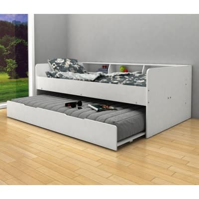 Kudl White Wooden Day Bed with Underbed Trundle