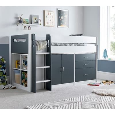 Lacy Grey and White Wooden Storage Midsleeper Bed