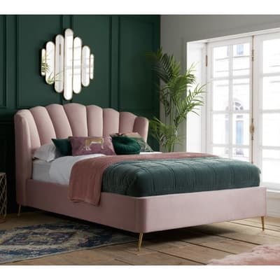 Lottie Pink Fabric Winged Ottoman Bed Frame