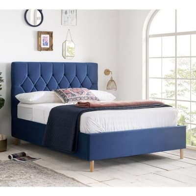 Loxley Blue Velvet Fabric Ottoman Storage Bed