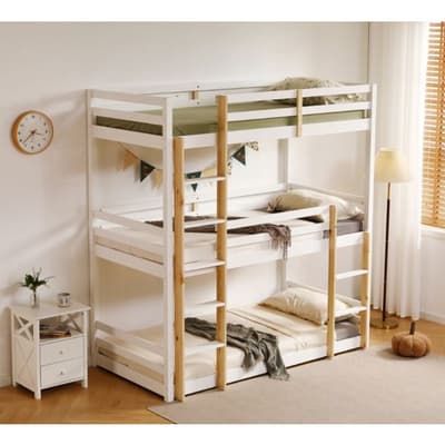 Lydia White Wooden 3 Tier Triple Sleeper Bunk Bed