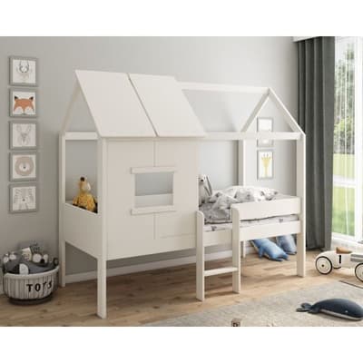 Mini White Wooden Playhouse Kids Bed