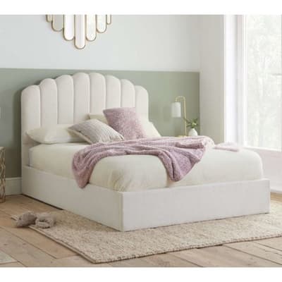 Monaco White Boucle Fabric Ottoman Bed