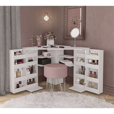 Olivia White Corner Dressing Table With Storage