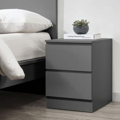 Oslo Grey Wooden 2 Drawer Bedside Table
