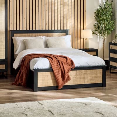 Padstow Black Rattan Wooden Ottoman Storage Bed