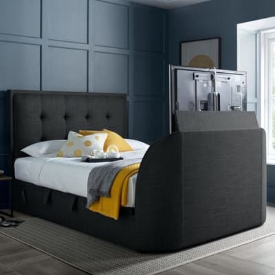 Simpson Slate Grey Fabric Ottoman Electric TV Bed