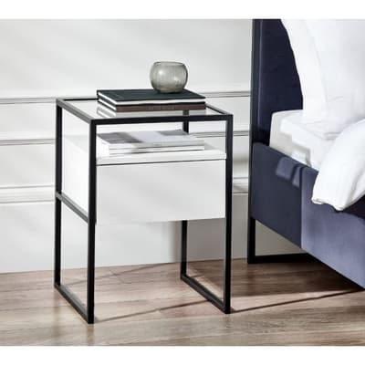 Universal White and Black 1 Drawer Bedside Table