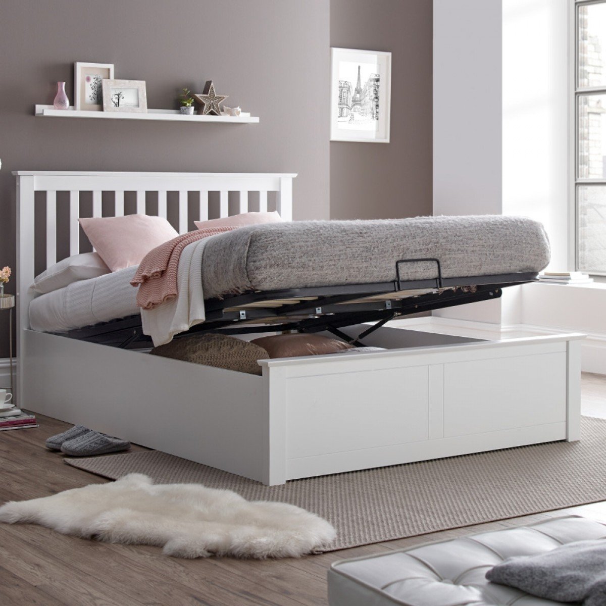 Malmo White Wooden Ottoman Bed