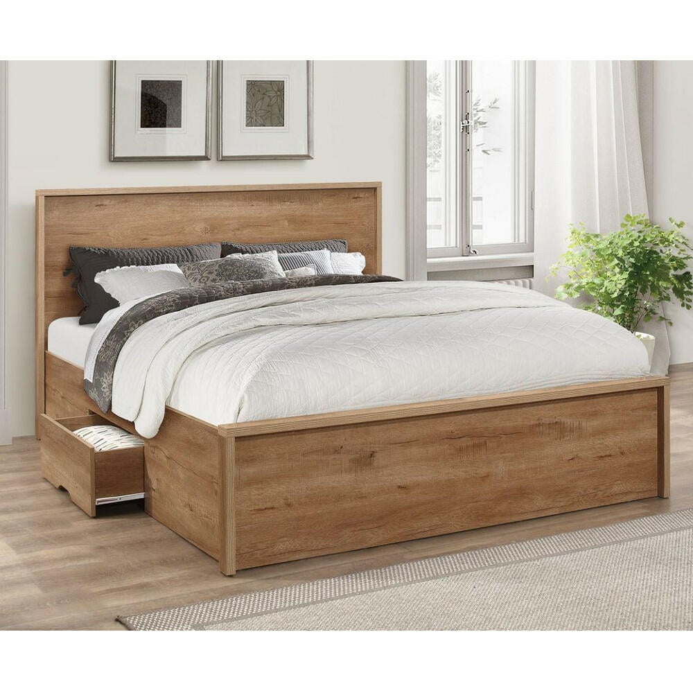 Wooden 2 Drawer Storage Bed Stockwell Oak With 3 Size And 4 Mattress